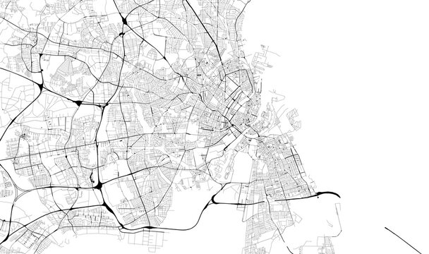 Monochrome city map with road network of Copenhagen