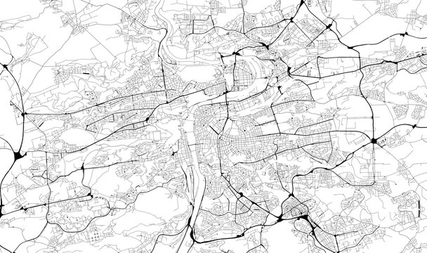 Monochrome city map with road network of Prague