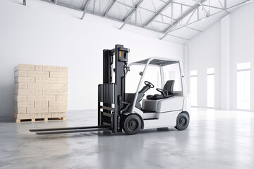 Forklift at the new light warehouse. Generative AI