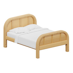 wooden bed with soft bedding