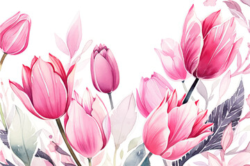 Vector watercolor banner with beautiful framed tulip flowers for spring or summer holiday, women's day, mother's day, wedding.