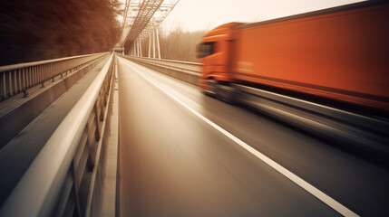 cargo truck on road. motion blur. speed Generative AI