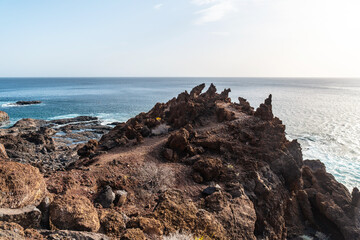Volcanic trail on the beach of Tacoron on El Hierro, Canary Islands