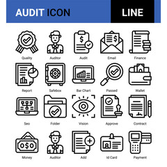 Audit and business line icons collection. Big UI icon set in a flat design.