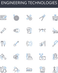 Engineering technologies line icons collection. Computer systems, Environmental sustainability, Industrial automation, Biological sciences, Renewable energy, Civil engineering, Data analytics vector