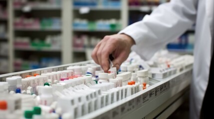 People choosing and buying medicines in a pharmacy. Ai.