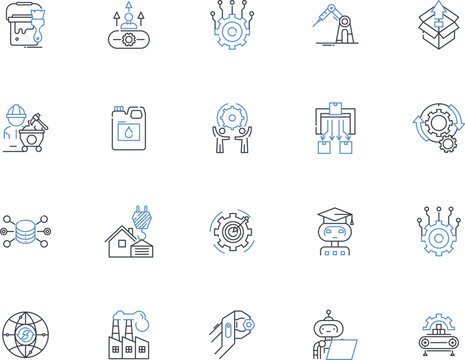 Labor work line icons collection. Construction, Demolition, Landscaping, Carpentry, Plumbing, Electrical, Welding vector and linear illustration. Roofing,Masonry,Painting outline signs set