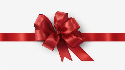 Fototapeta premium Decorative red bow with horizontal red ribbon. Bbow for page decor isolated on white.. Created with generative AI
