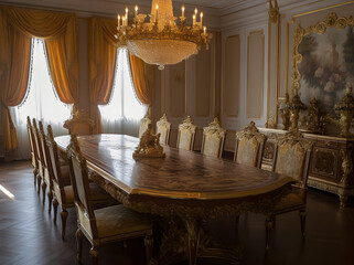 a fancy dining room with a chandelier