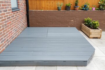 Obraz premium Wooden decking in backyard.