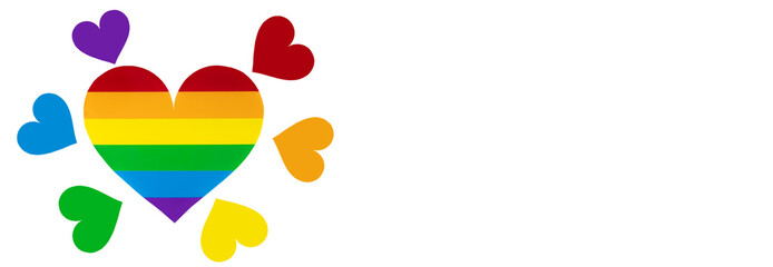 Rainbow lgbtq pride flag on hearts shape in PNG image	