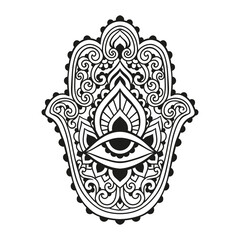 Fototapeta premium Hamsa Hand of Fatima . Vector illustration. Ethnic amulet Indian, Arabic, Jewish ornaments