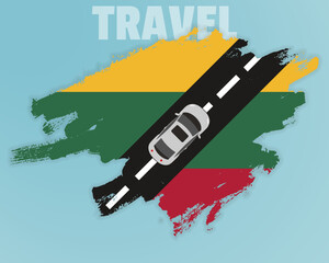 Travel to Lithuania by car, going holiday idea, vacation and travel banner concept