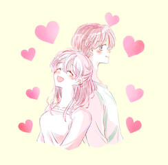 背中合わせの幸せそうなカップル　ハート