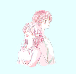 背中合わせの幸せそうなカップル