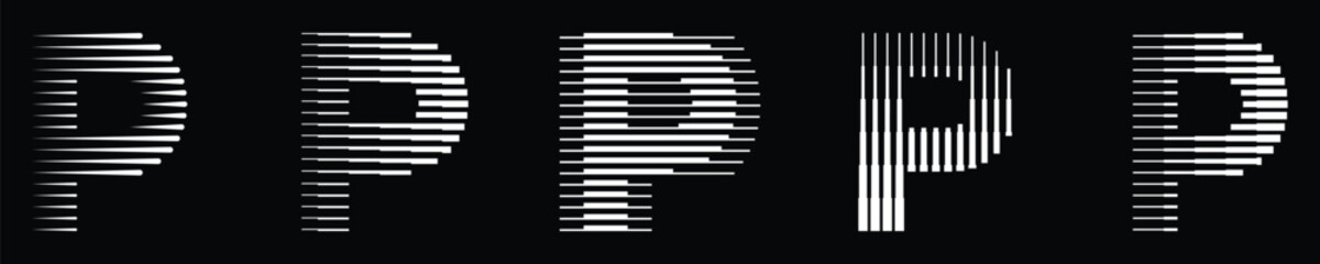 Set monogram logo letter p lines abstract modern art vector illustration