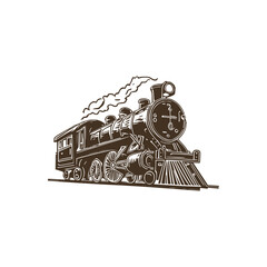 Vintage logo of a locomotive. an old-school logo of a train. Aesthetic retro logo of a locomotive isolated on white background. vector logo. - obrazy, fototapety, plakaty