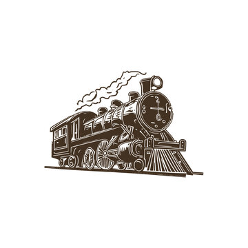 Vintage logo of a locomotive. an old-school logo of a train. Aesthetic retro logo of a locomotive isolated on white background. vector logo.