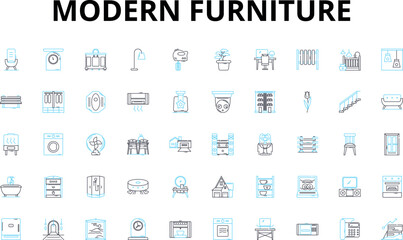 Modern furniture linear icons set. Minimalism, Sleek, Chic, Contemporary, Functional, Innovation, Geometry vector symbols and line concept signs. Innovation,Sustainability,Futuristic illustration