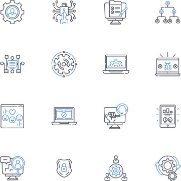Encryption protection line icons collection. Cryptography, Confidentiality, Security, Encryption, Privacy, Decryption, Cipher vector and linear illustration. Code,Key,Algorithm outline signs set