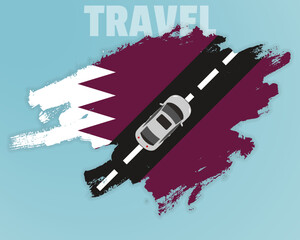 Travel to Qatar by car, going holiday idea, vacation and travel banner concept