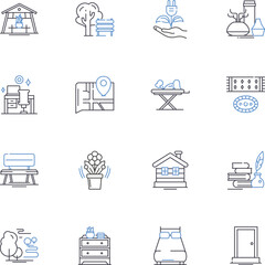 Nesting in line icons collection. Harmony, Security, Comfort, Serenity, Warmth, Shelter, Cozy vector and linear illustration. Home,Protection,Refuge outline signs set