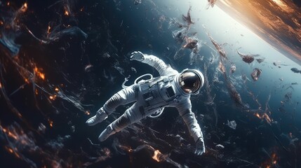 Fototapeta na wymiar 3D realistic, an astronaut in a spacesuit flies in space against the background of the planet.. Created with generative AI