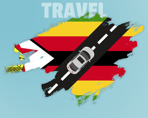 Travel to Zimbabwe by car, going holiday idea, vacation and travel banner concept