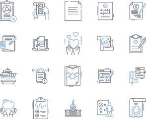 require line icons collection. Essential, Necessary, Crucial, Mandatory, Obligatory, Vital, Requisite vector and linear illustration. Imperative,Compulsory,Demanding outline signs set