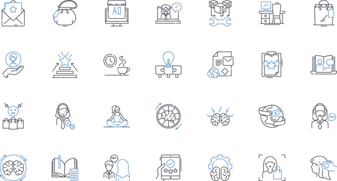 Principal line icons collection. Leadership, Administration, Education, Integrity, Accountability, Respect, Communication vector and linear illustration. Innovation,Resourcefulness,Diligence outline