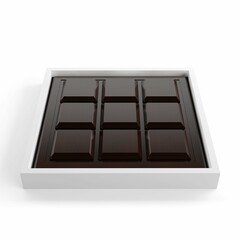 3D render of a chocolate bar inside a white box isolated on a white background