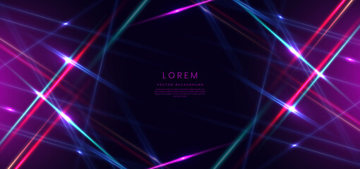 Abstract technology futuristic glowing neon blue and red light lines with speed motion movingon dark blue background.
