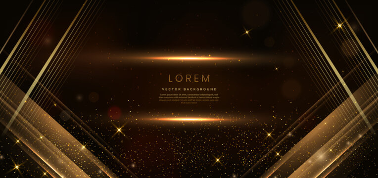 Elegant dark brown background with golden diagongl line and lighting effect sparkle. Luxury template award design.