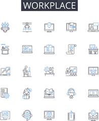 Workplace line icons collection. Office Space, Job Site, Occupation Area, Business Center, Work Locale, Employment Z, Career Hub vector and linear illustration. Professional Realm,Labor Ground