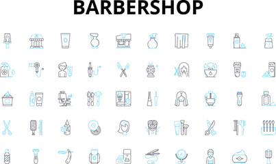 Barbershop linear icons set. Style, Razor, Shave, Cut, Trim, Beard, Grooming vector symbols and line concept signs. Comb,Clipper,Scissors illustration