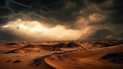 Stormy sky over the desert, storm clouds and rain. Generative AI