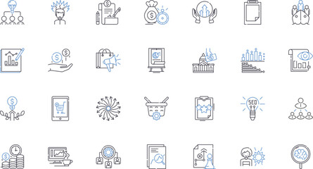Design and blueprint line icons collection. Sketch, Draft, Layout, Plan, Concept, Model, Rendering vector and linear illustration. Blueprint,Design,Prototype outline signs set