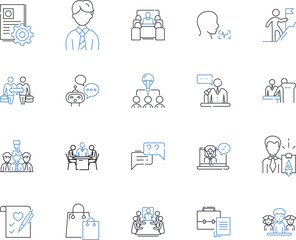 Career sustenance line icons collection. Development, Growth, Direction, Progression, Stability, Security, Proactivity vector and linear illustration. Adaptability,Flexibility,Resilience outline signs