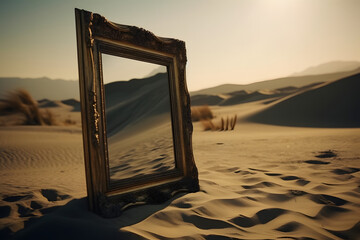 Mirror in a Desert, made with an generative AI