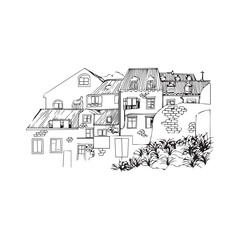 Village Country house vector Artline illustration
