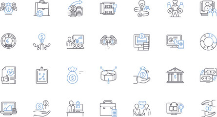 Capital advice line icons collection. Investment, Savings, Retirement, Wealth, Portfolio, Finance, Growth vector and linear illustration. Risk,Opportunity,Strategy outline signs set