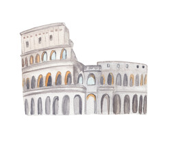 Colosseum building Italy Rome Italian landmark Watercolor illustration Png clipart Printable cut file, scrapbook, souvenir, greeting card, invitation, travel journey