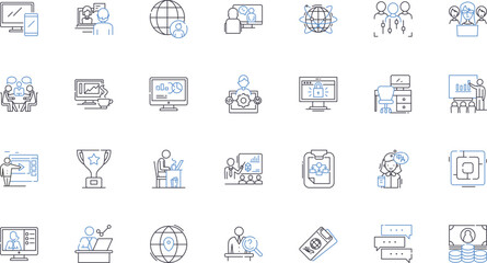 Sales squad line icons collection. Revenue, Targets, Prospects, Pipeline, Conversion, Pitches, Leads vector and linear illustration. Negotiation,Forecasting,Quota outline signs set