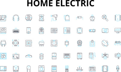 Home electric linear icons set. Voltage, Amperage, Wattage, Circuit, Outlet, Switch, Fuse vector symbols and line concept signs. Breaker,Grounding,Neutral illustration