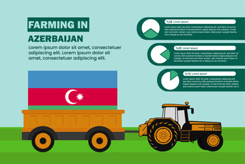 Farming industry in Azerbaijan, pie chart infographics with tractor and trailer