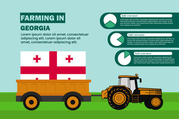 Farming industry in Georgia, pie chart infographics with tractor and trailer