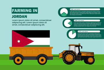 Farming industry in Jordan, pie chart infographics with tractor and trailer