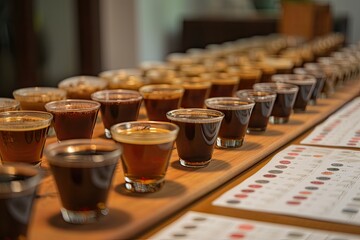 coffee cupping, in which the flavor of different coffees are tested and evaluated, created with generative ai - obrazy, fototapety, plakaty