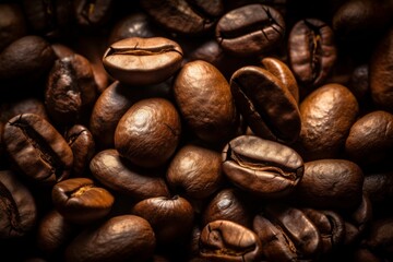Naklejka premium Texture of coffee beans, coffee beans close-up. Generative AI