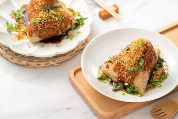 Vegetable zongzi. Vegetarian rice dumpling for Duanwu Dragon Boat Festival food.